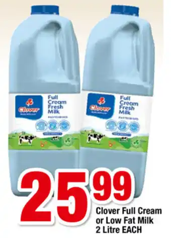 OK Foods Clover Full Cream or Low Fat Milk 2L offer