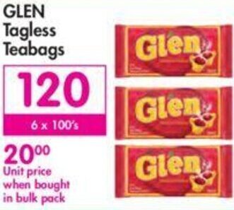 Makro Glen Tagless Teabags 6 x 100's offer
