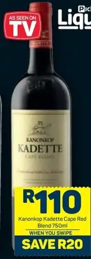 Pick n Pay Kanonkop Kadette Cape Red Blend 750ml offer