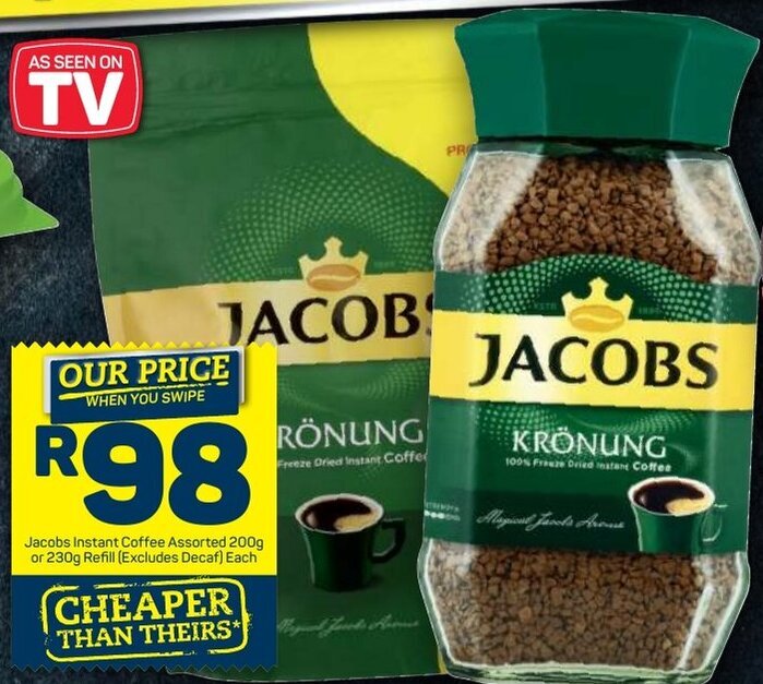 Jacobs Instant Coffee Assorted 200g or 230g Refill offer at Pick n Pay