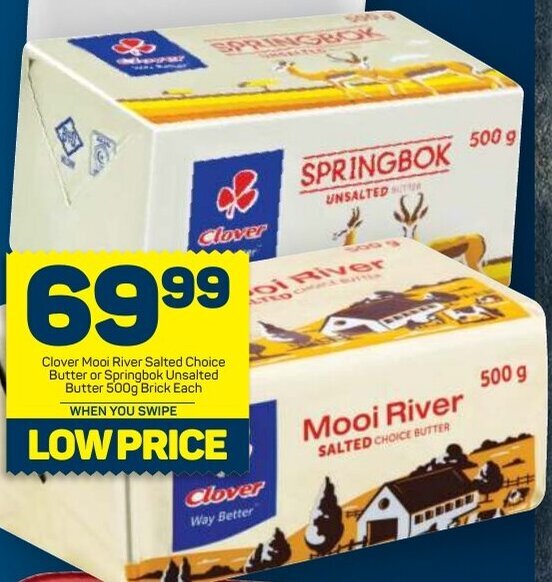 Clover Mooi River Choice Salted Choice Butter or Springbok Unsalted