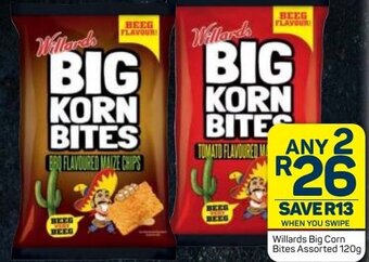 Pick n Pay Willards Big Korn Bites Assorted 120g offer