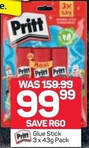 Pick n Pay Pritt Glue Stick 3 x 43g offer