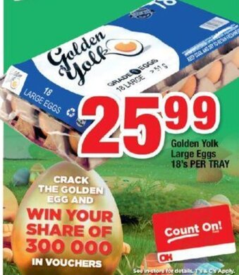 OK Foods Golden Yolk Large Eggs 18's Per Tray offer