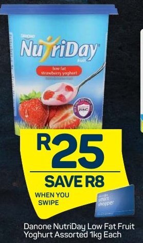 Pick n Pay Danone NutriDay Low Fat Fruit Yoghurt Assorted 1Kg offer