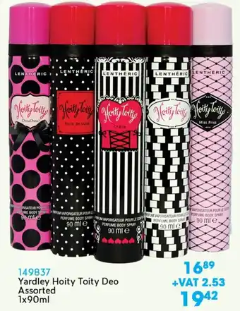 Africa Cash and Carry Yardley Hoity Toity Deo Assorted 90ml offer