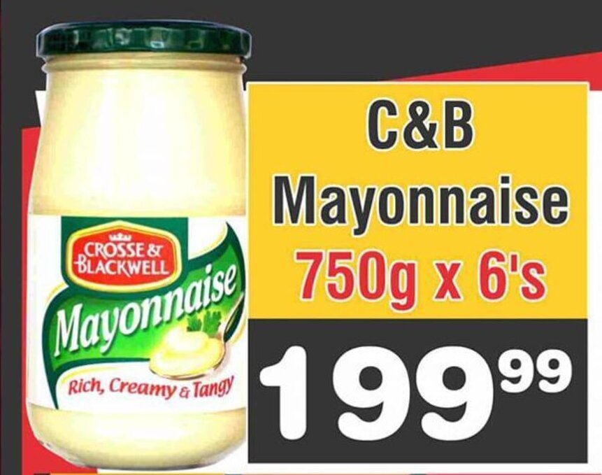 Crosse & Blackwell Mayonnaise 750g x 6's offer at Advance Cash n Carry