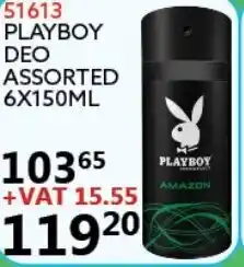 Africa Cash and Carry Playboy Deo Assorted 150ml offer
