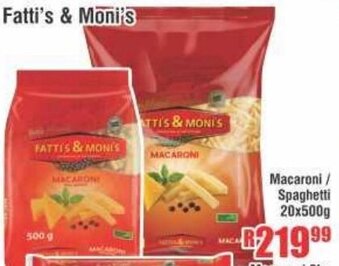 Devland Cash And Carry Fatti's & Moni's Macaroni/Spaghetti 20x500g offer