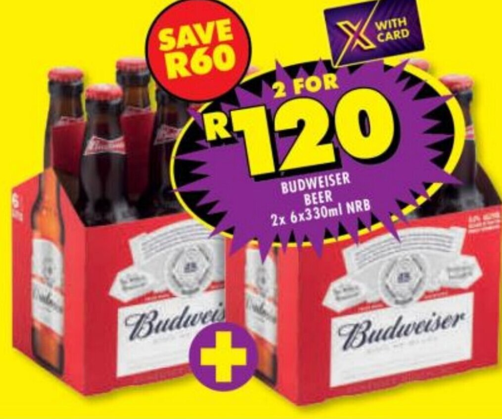 Budweiser Beer 2 x 6 x 330ml offer at Shoprite Liquor