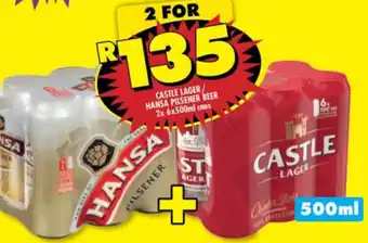 Shoprite Liquor Castle Lager/ Hansa Pilsener Beer 2 x 6 x 500ml offer