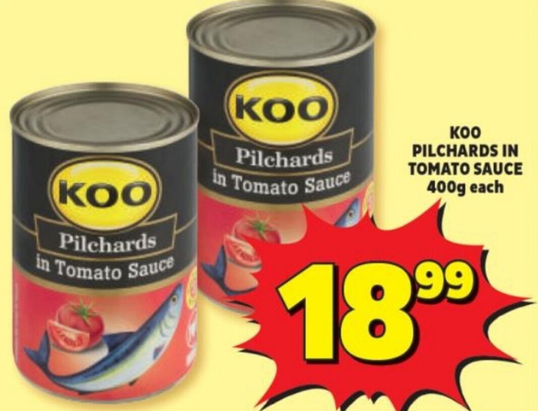 Koo Pilchards In Tomato Sauce 400g offer at Usave