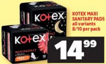 Usave Kotex Maxi Sanitary Pads 8/10 per Pack offer