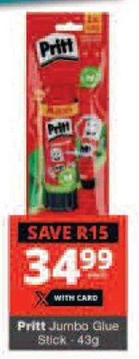 Checkers Pritt Jumbo Glue Stick 43g offer