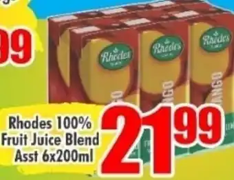 Three Star Cash and Carry Rhodes 100% Fruit Juice Blend Asst 6x200ml offer