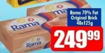 Three Star Cash and Carry Rama 70% Fat Original Brick 48x125g offer