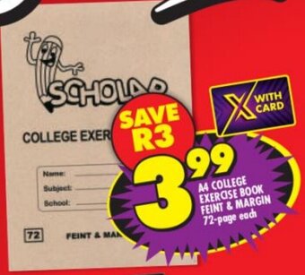 Shoprite A4 College Exercise Book Feint &Margin 72 page offer
