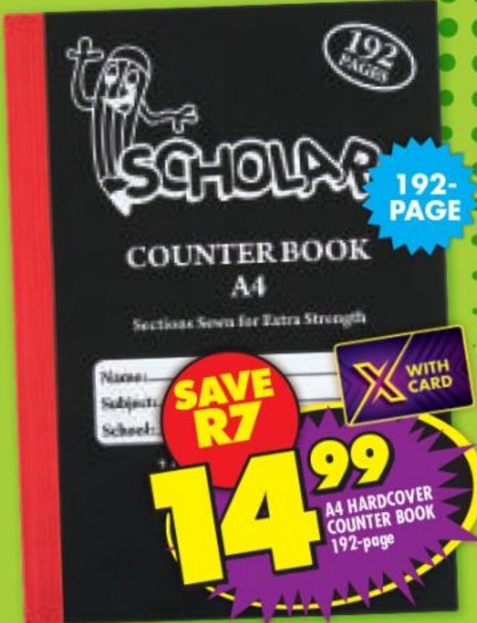 A4 Hardcover Counter Book 192 pages offer at Shoprite