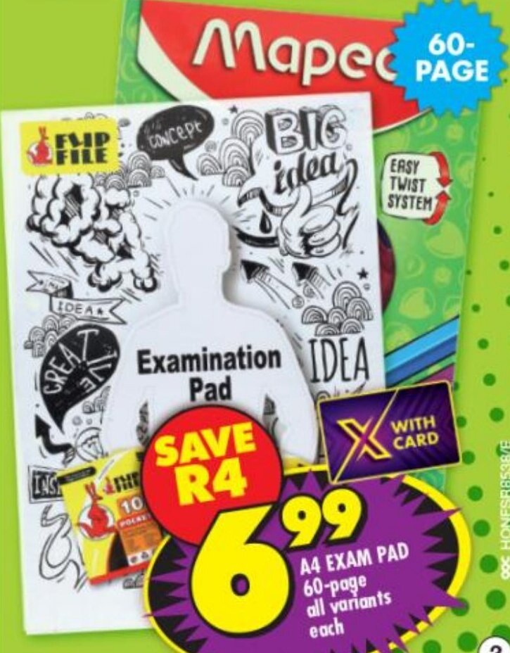 A4 Exam Pad 60 pages offer at Shoprite