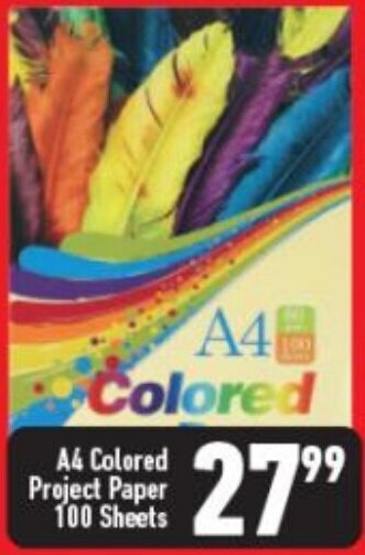 A4 Colored Project Paper 100 Sheets offer at Shoprite