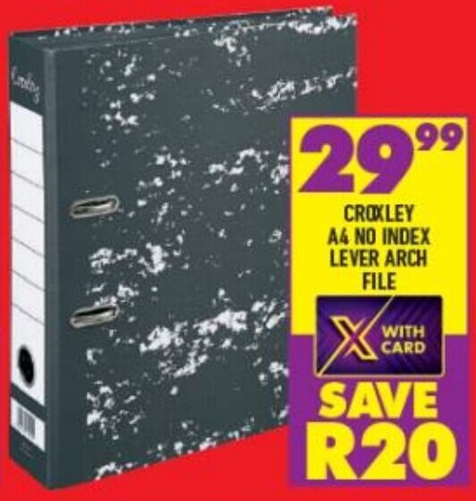 Croxley A4 No Index Lever Arch File offer at Shoprite