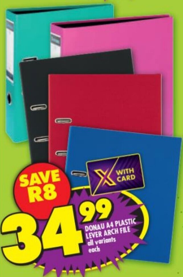 Donau A4 Plastic Lever Arch File offer at Shoprite