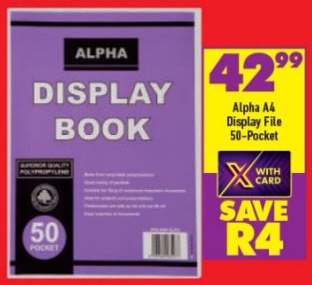 Alpha A4 Display File 50 Pocket offer at Shoprite