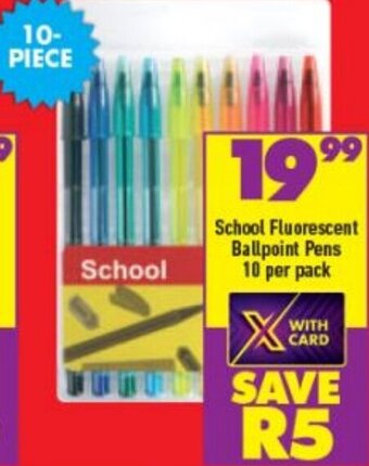 Shoprite School Fluorescent Ballpoint Pens 10 per Pack offer