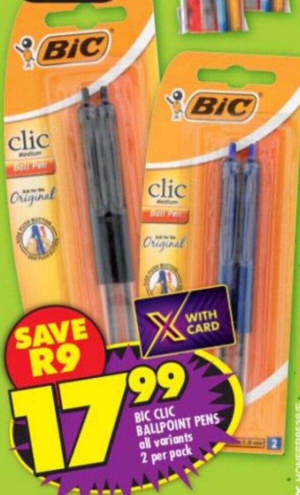 BIC Clic Ballpoint Pens 2 per Pack offer at Shoprite