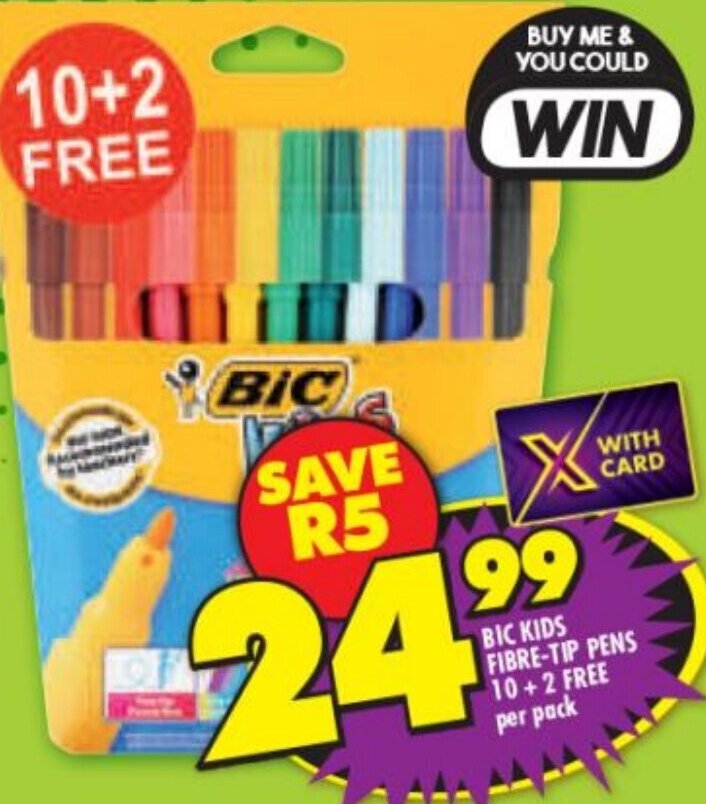 Bic Kids FibreTip Pens 10+2 Free per Pack offer at Shoprite