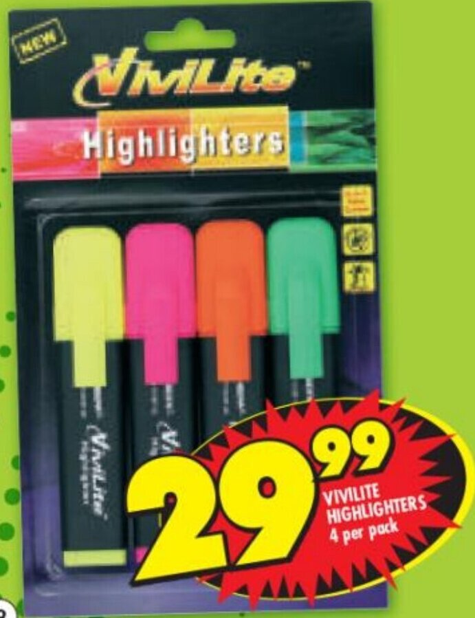 Vivilite Highlighters 4 per Pack offer at Shoprite