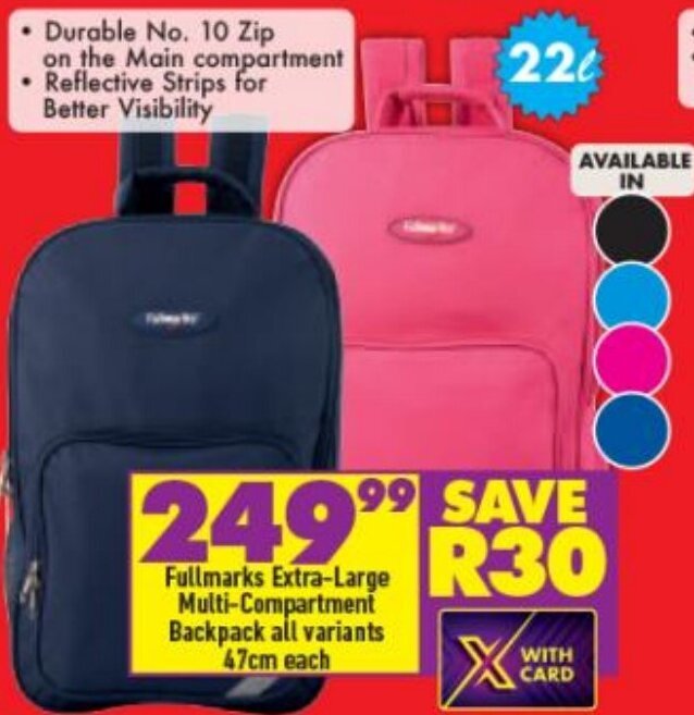 Fullmarks ExtraLarge Backpack 47cm offer at Shoprite