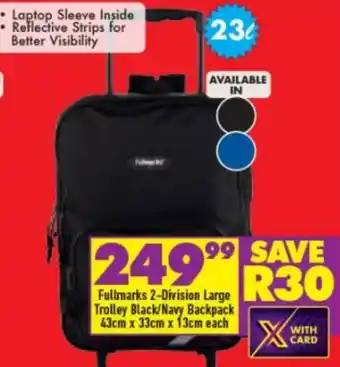 Shoprite Fullmarks 2-Division Large Trolley Black/Navy Backpack 43cm x 33cm x 13cm offer