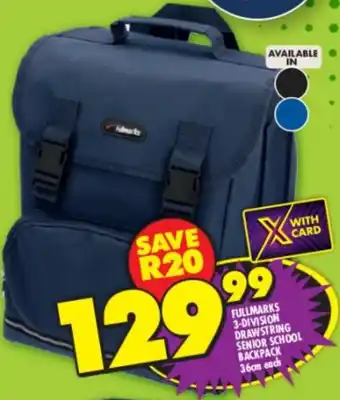 Shoprite Fullmarks 3-Division Drawstring Senior Backpack 36cm offer