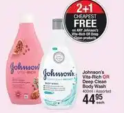 Dis-Chem Johnson's vita rich or deep clean body wash assorted-400ml offer