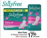 Dis-Chem Stayfree maxi pads 20 regular unscented or 10 scented-per pack offer
