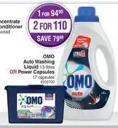 Dis-Chem Omo auto washing liquid 1.5l or power capsules 17 capsules-for 1 offer