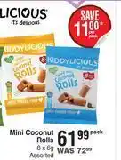 Kiddylicious mini coconut rolls assorted-8 x 6g per pack