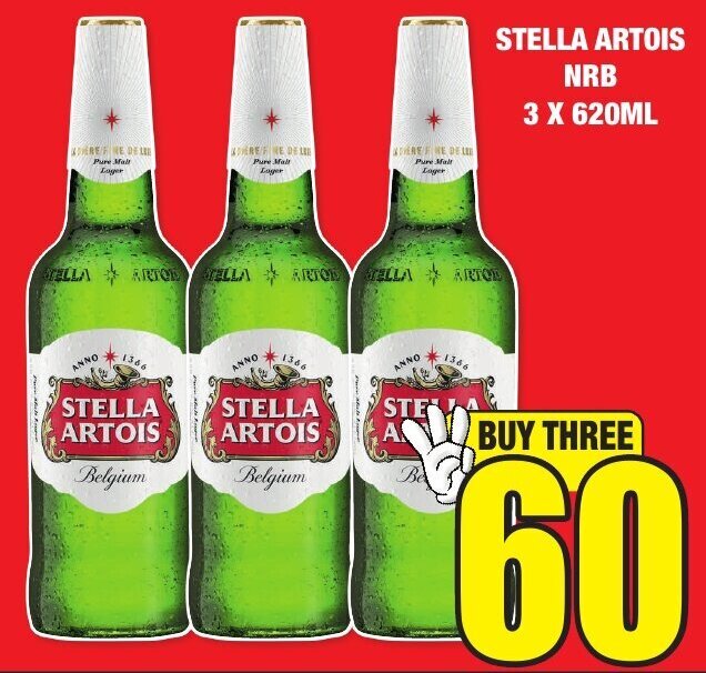 Stella Artois NRB 3 x 620ml offer at Boxer Liquors