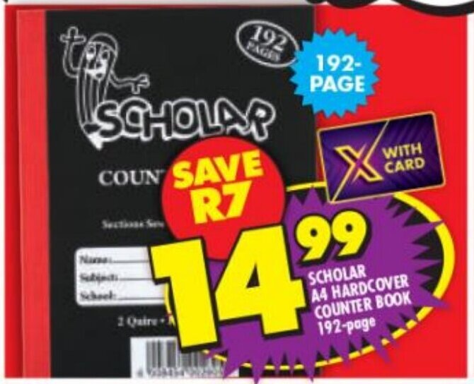 Scholar A4 Hardcover Counter Book 192page offer at Shoprite