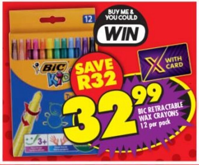 BIC Retractable Wax Crayons 12 per pack offer at Shoprite
