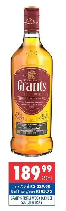 Ultra Liquors Grant's Triple Wood Blended Scotch Whisky 750ml offer
