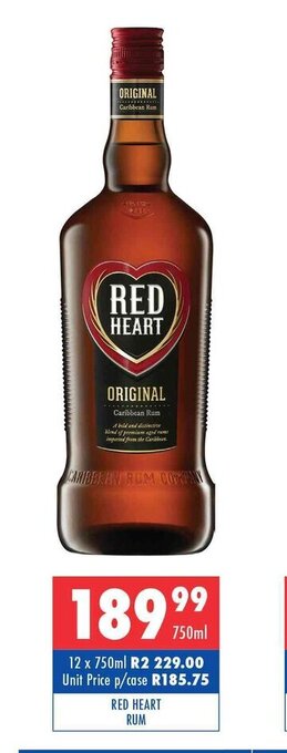 Red Heart Rum 750ml