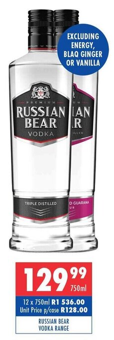 Russian Bear Vodka Range 750ml