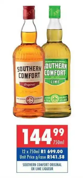 Ultra Liquors Southern Comfort Original or Lime Liqueur 750ml offer