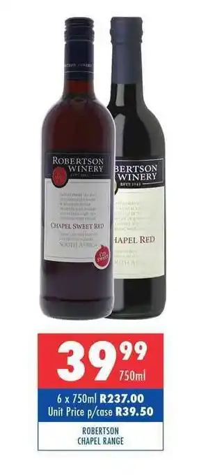 Ultra Liquors Robertson Winery Chapel Range 750ml offer