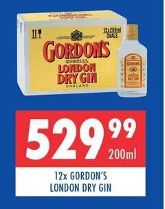 Ultra Liquors Gordon's London Dry Gin 12 x 200ml offer