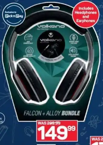 Volkano 2 in 2 Wired Series Falcon Headphones Plus Alloy Combo
