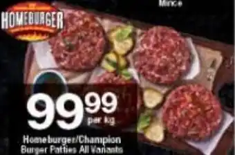 Checkers Homeburgers/Champion Burger Patties offer