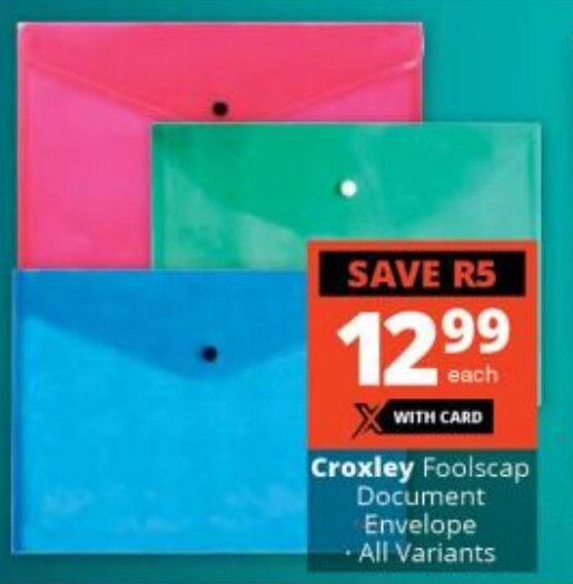 Croxley Foolscap Document Envelope all variants offer at Checkers